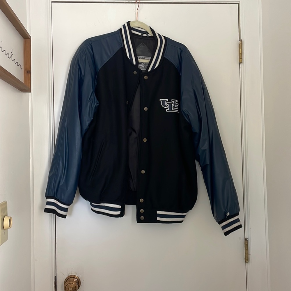 Leather Letterman Bomber Jacket